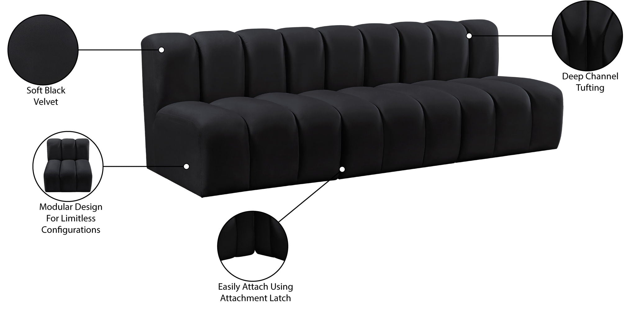 Arc - Velvet 3 Piece Modular Straight Sofa