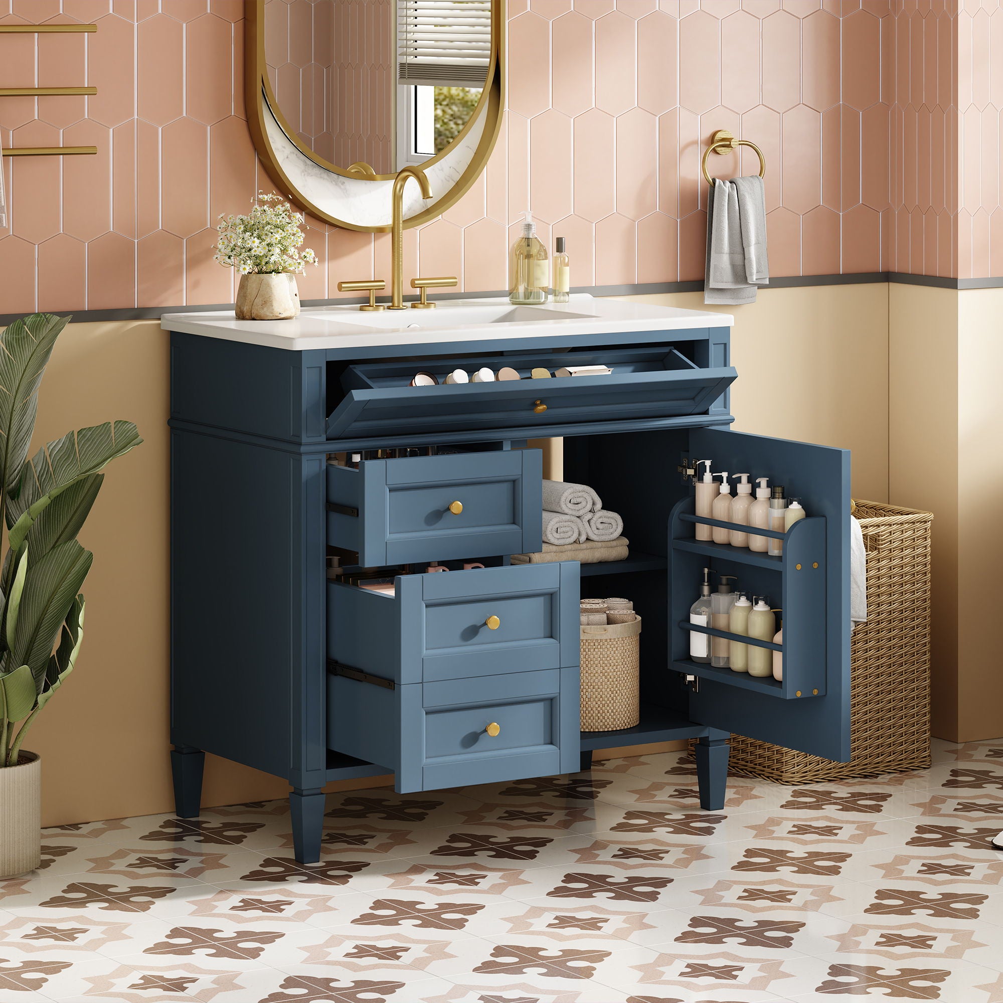 Bathroom Vanity With Top Sink, 2 Drawers And Tip Out Drawer