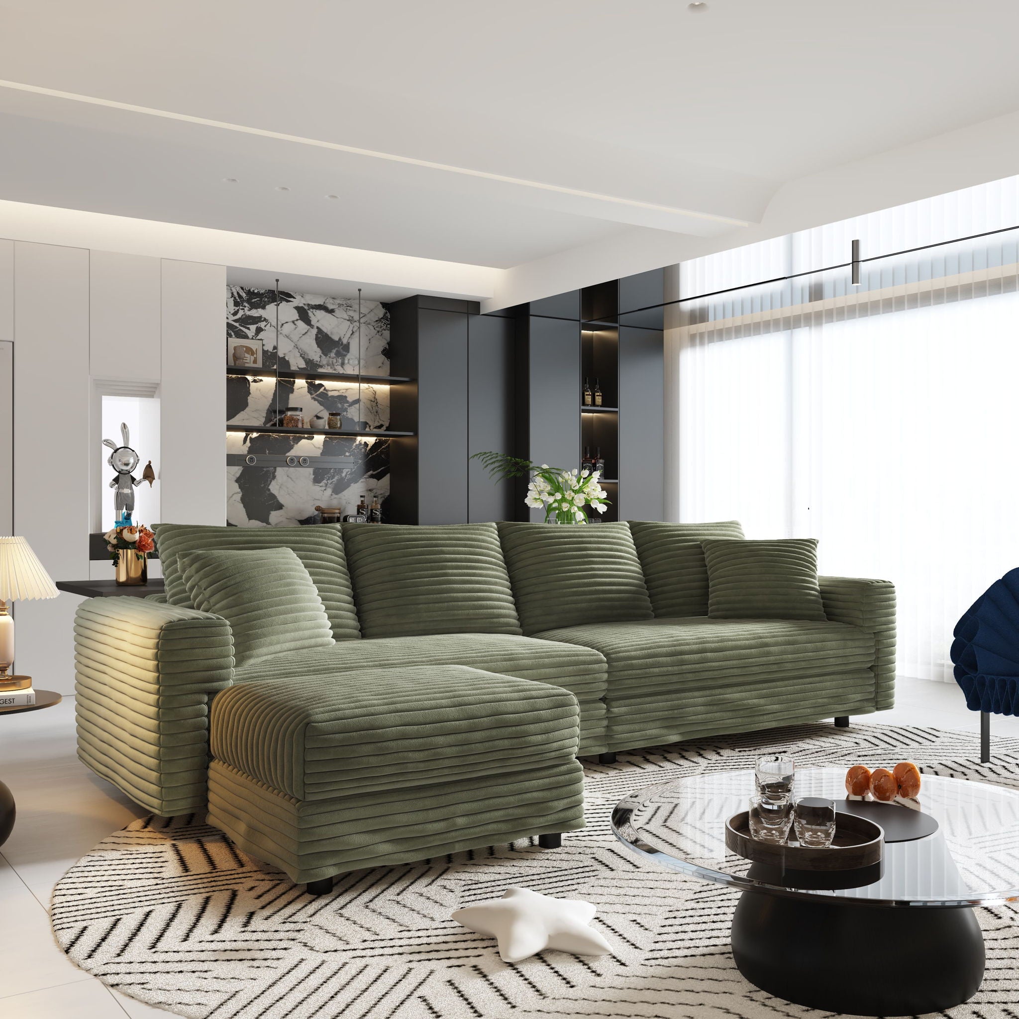 Convertible Deep Seat Sofa With Soft Pillows And Ottomans