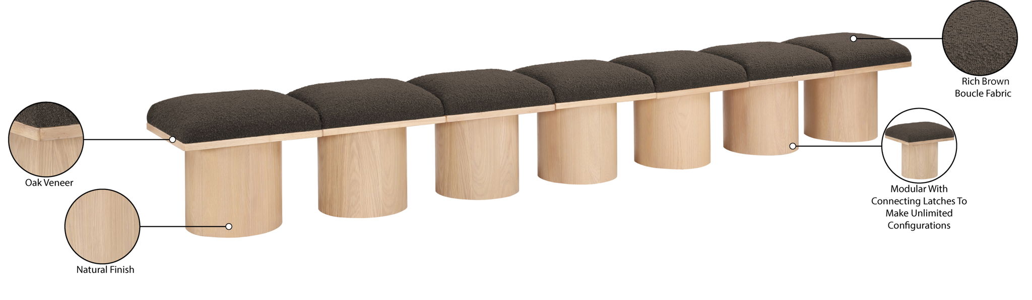 Pavilion - 7 Piece Modular Bench With Natural Base