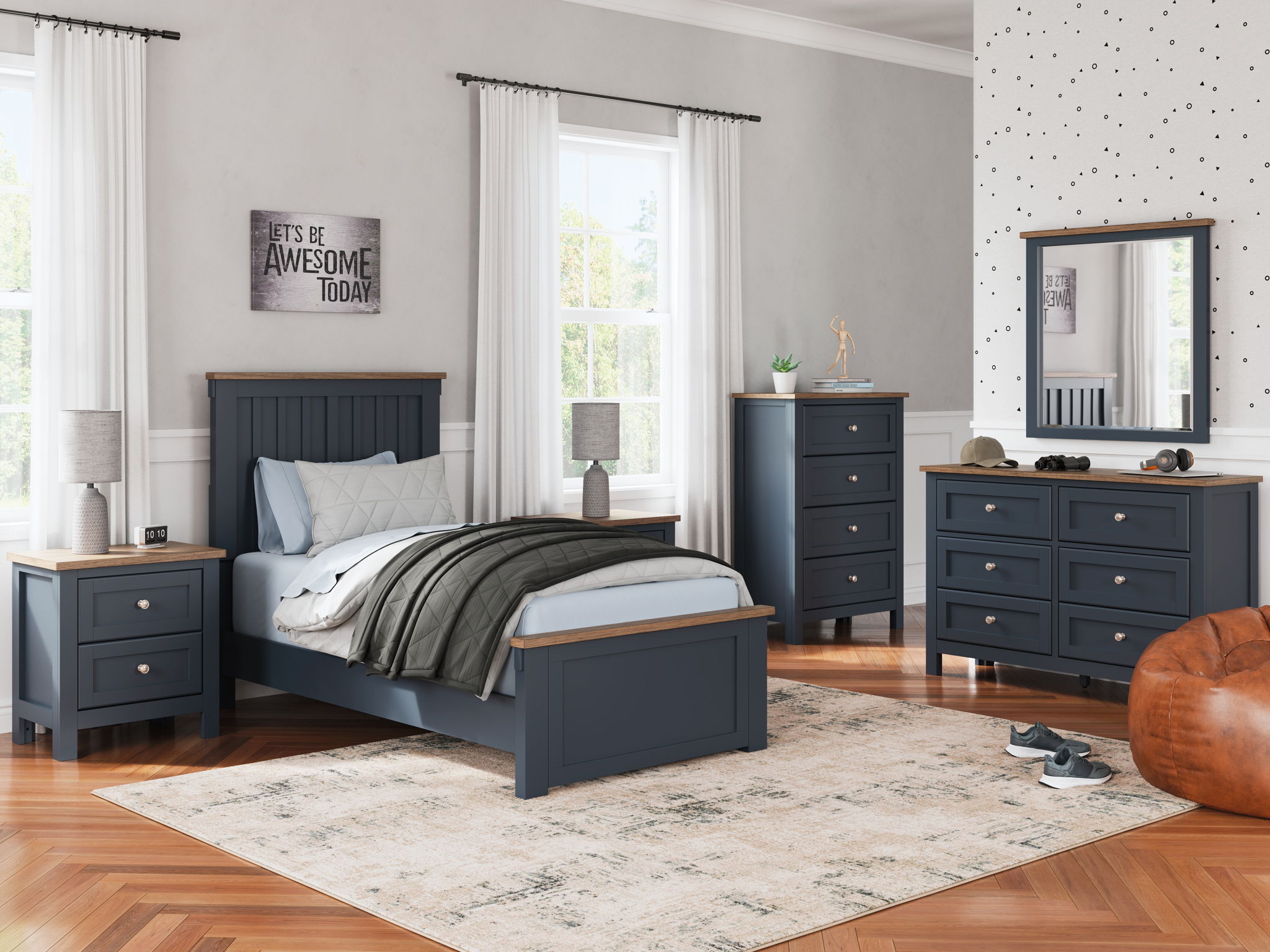 Landocken - Dresser and Mirror - Brown / Blue