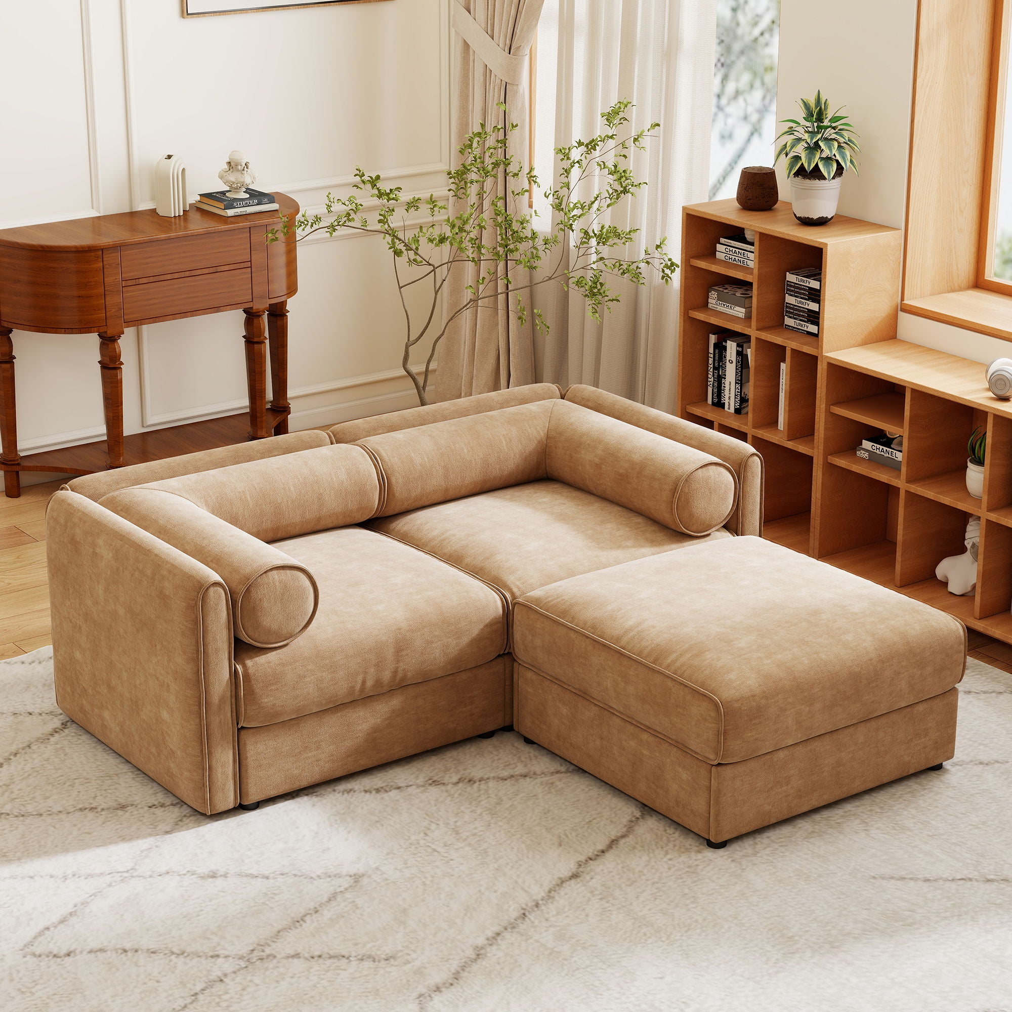 Contemporary Elegant Sofa With Storage And Ottoman