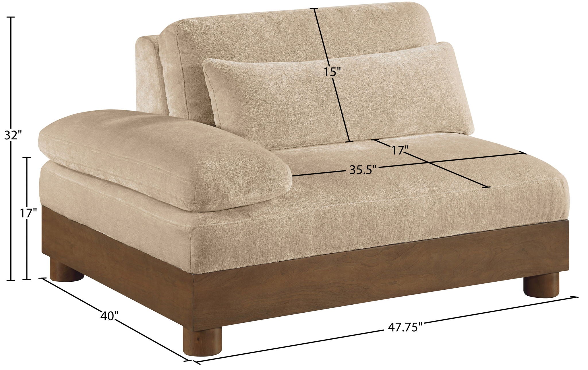Turin - Chenille Fabric Upholstered Modular Arm Chair - Walnut Base