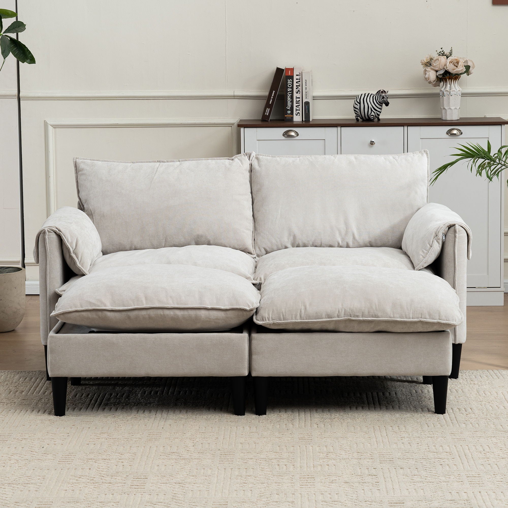 Convertible Combination Sofa With Footstools With Storage