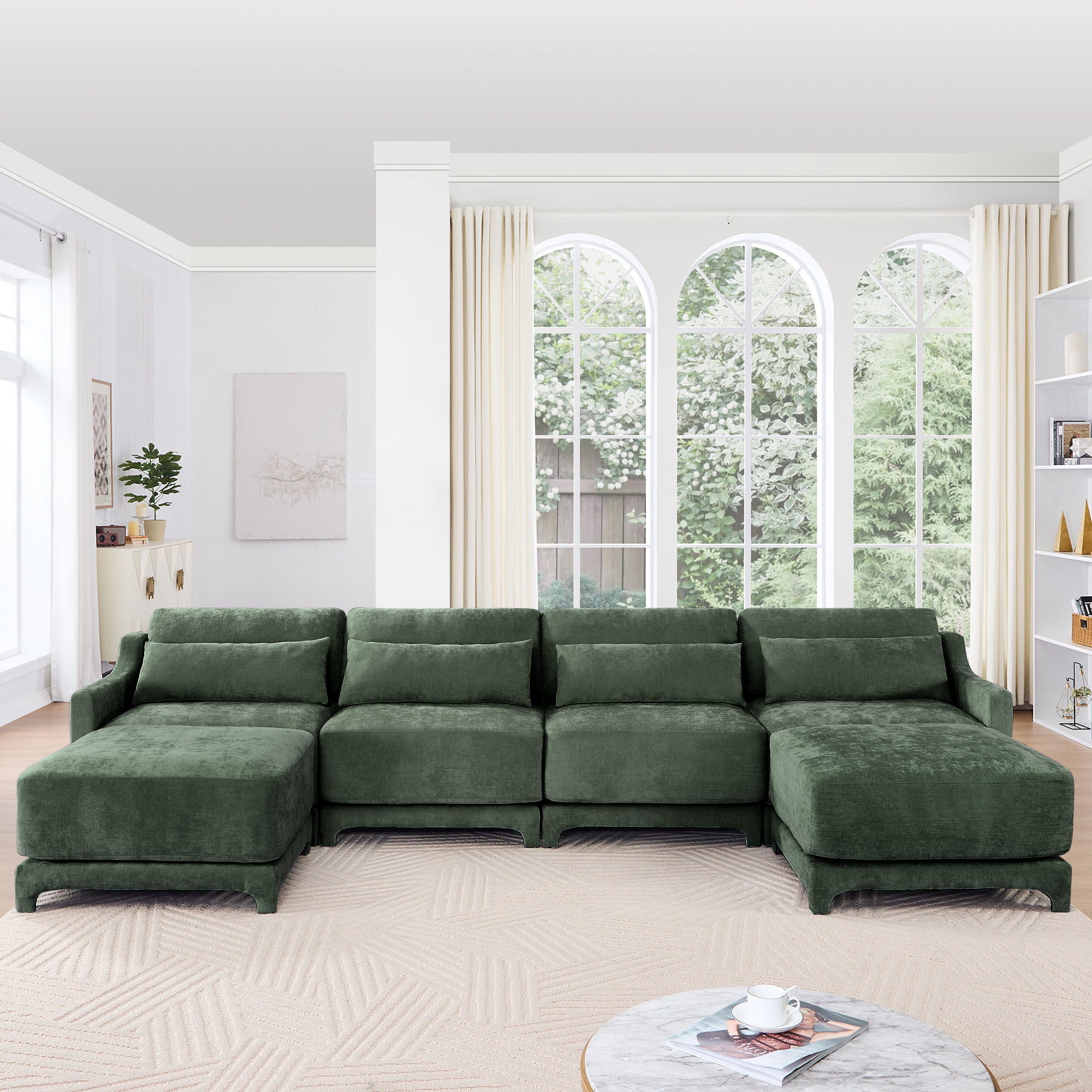 Stylish Sofa With Ottoman And Lumbar Pillows, Ergonomic Design