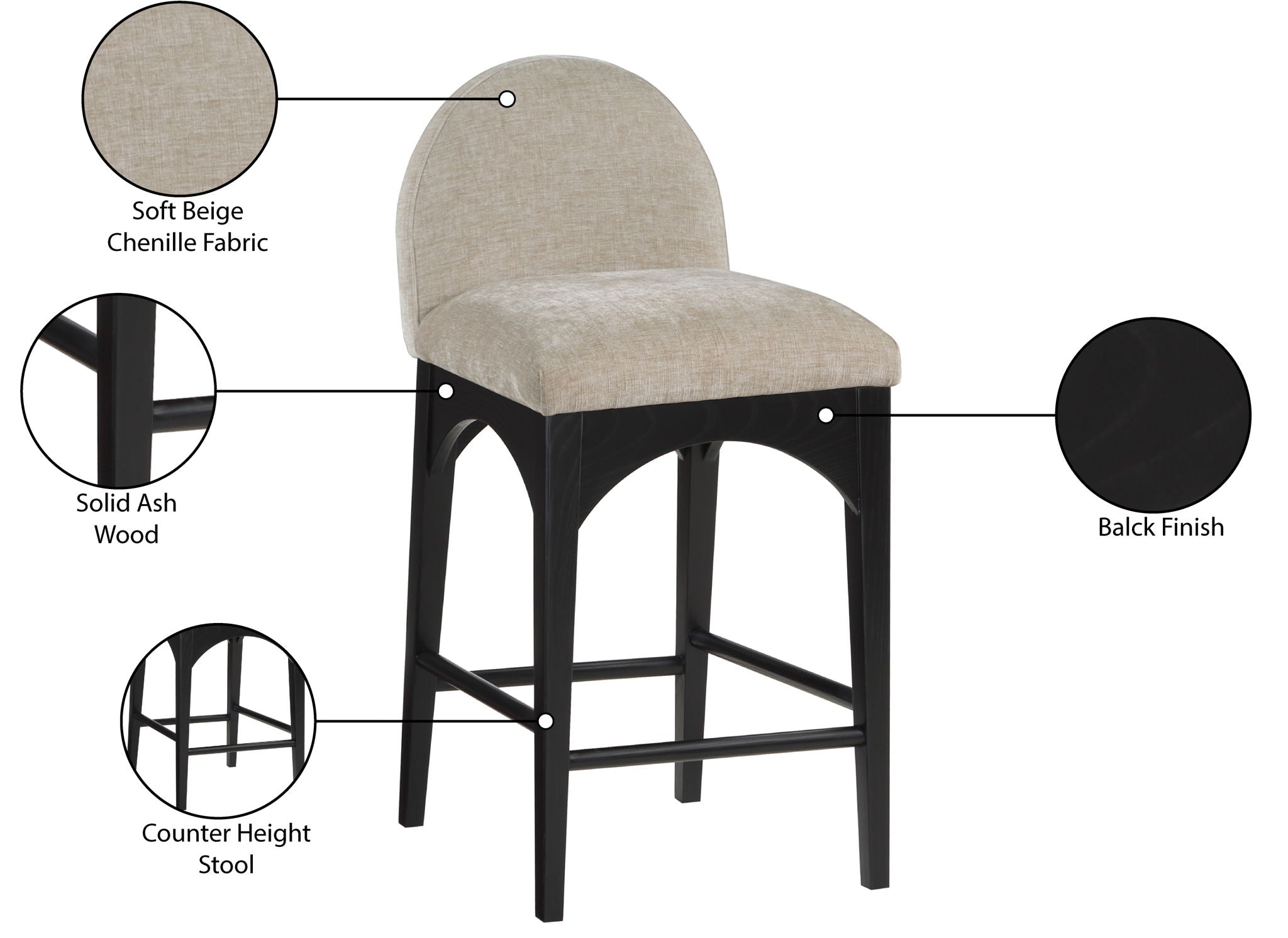 Waldorf - Chenille Stool With Black Legs