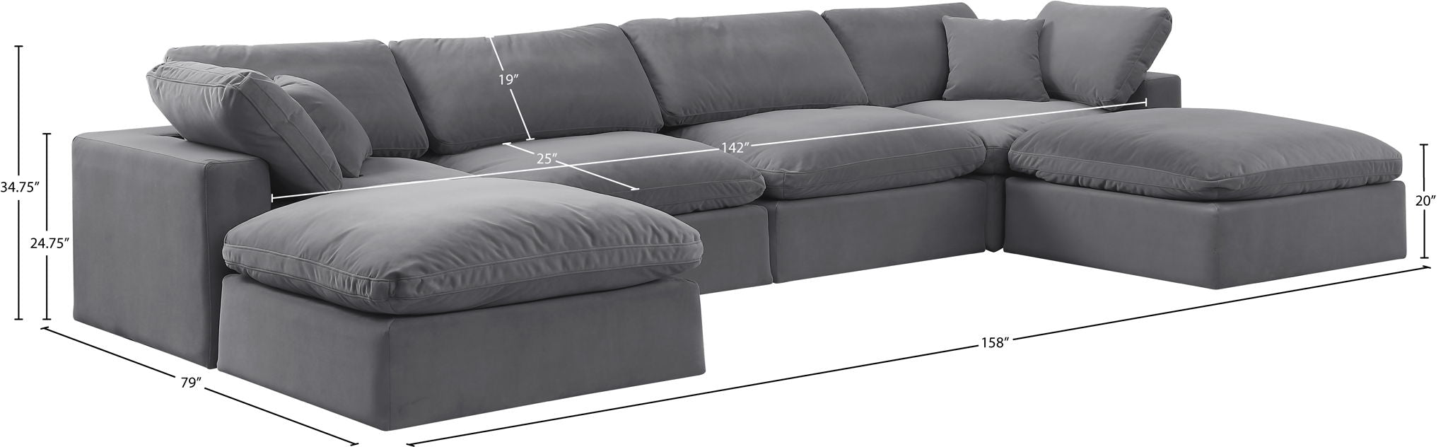 Comfy - 6 Piece Velvet Modular Double Chaise Sectional