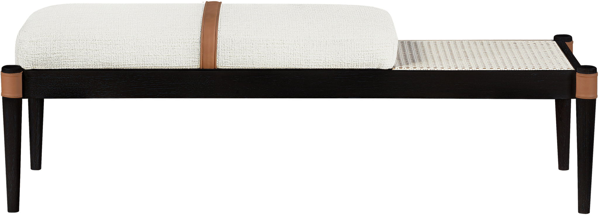 Nara - Linen Textured Fabric Upholstered Bench - Painted Black