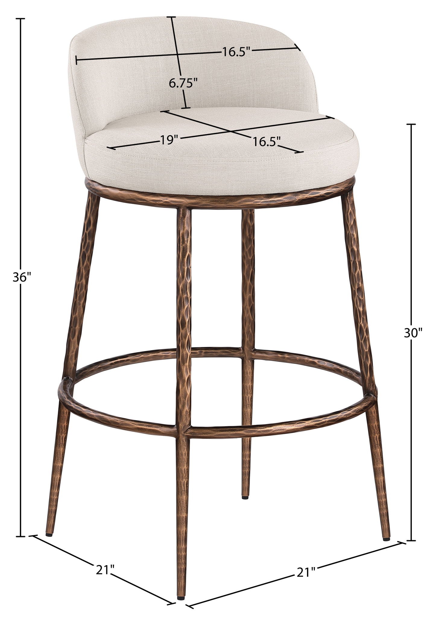 Ferro - Performance Fabric Upholstered Bar Stool - Antique Bronze