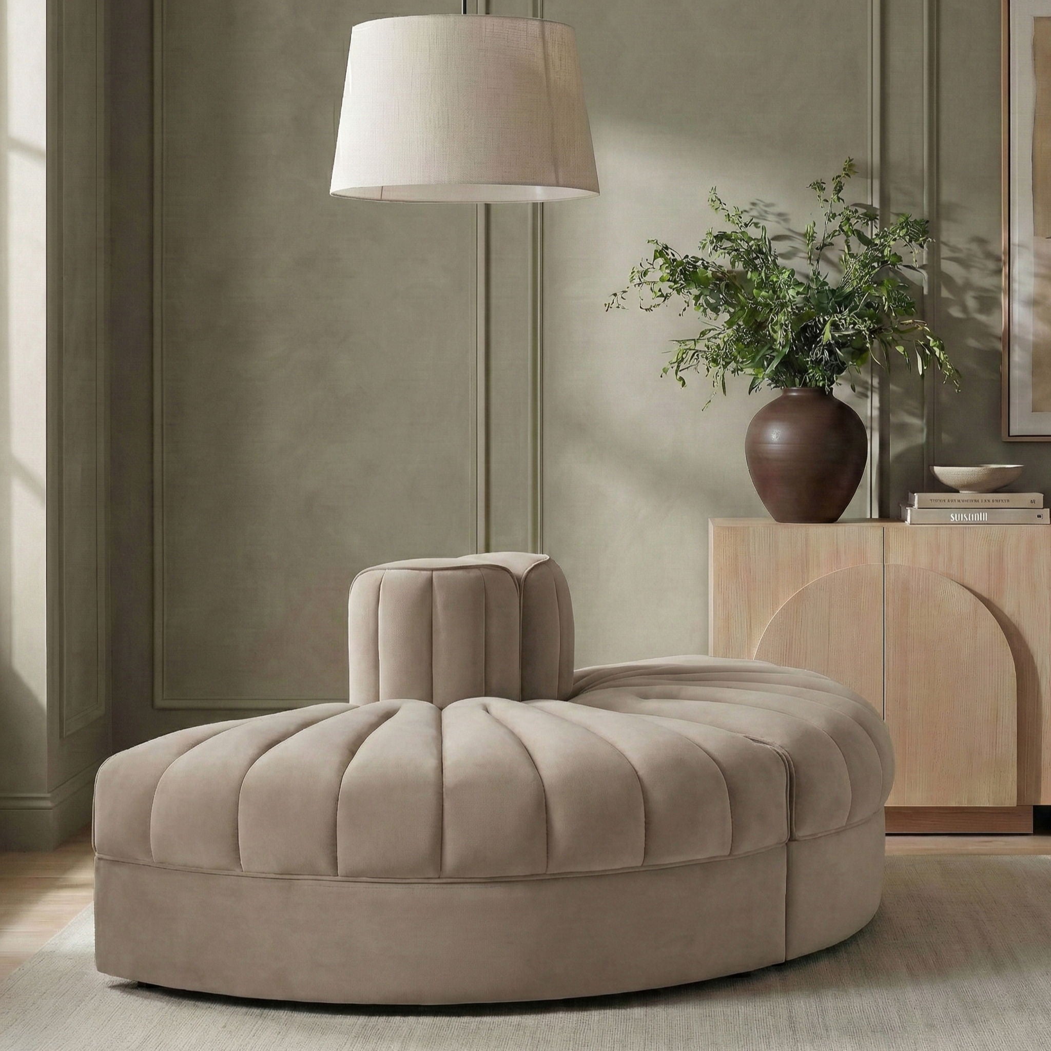 Rummi - Velvet Performance Fabric Upholstered 2 Piece Rounded Modular Loveseat