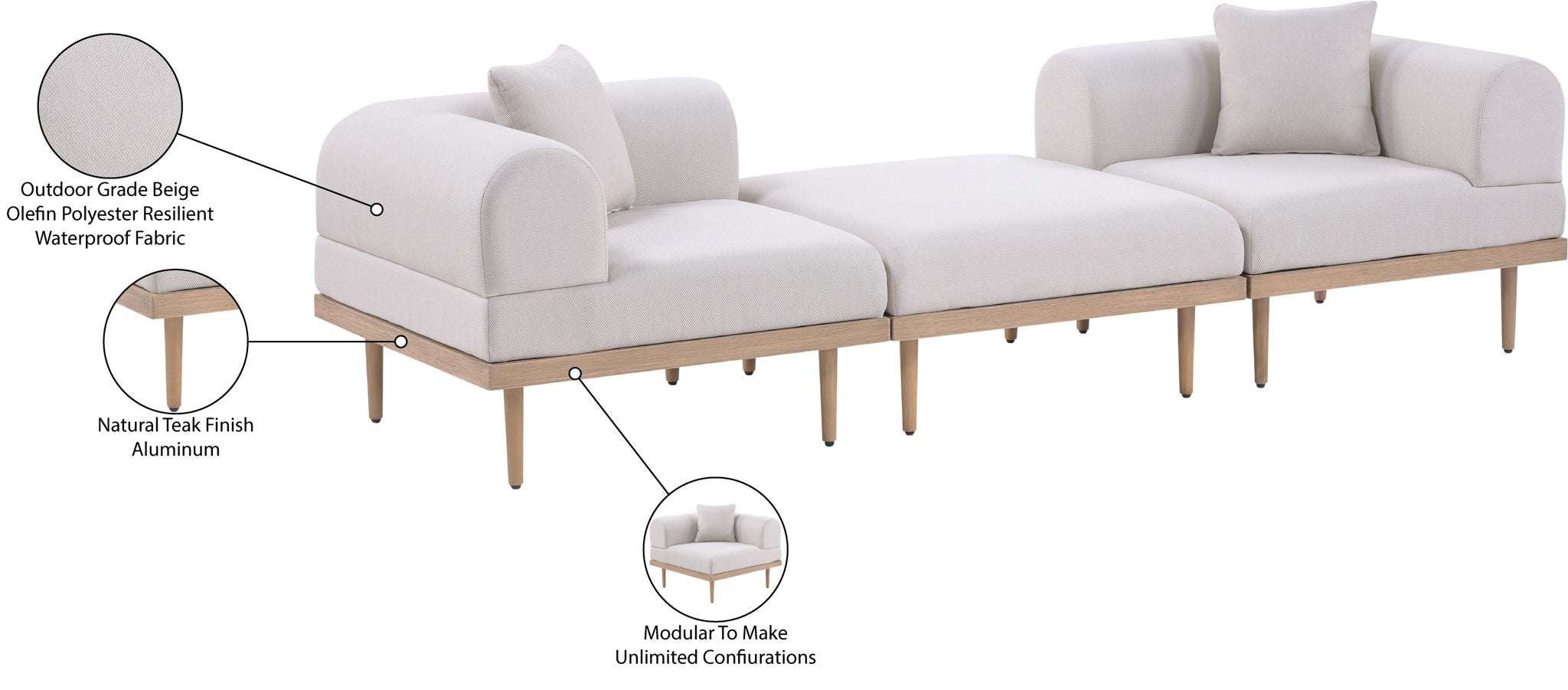 Laguna - 3 Piece 106.5" Outdoor Patio Modular Sofa With Backless Seat