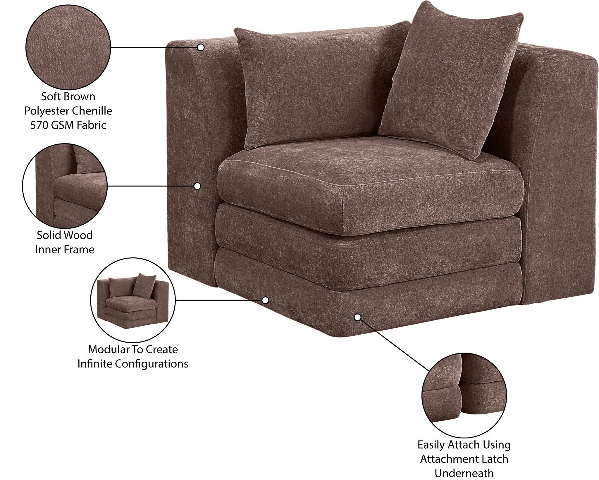 Stellar - Chenille Fabric Upholstered Modular Corner Chair
