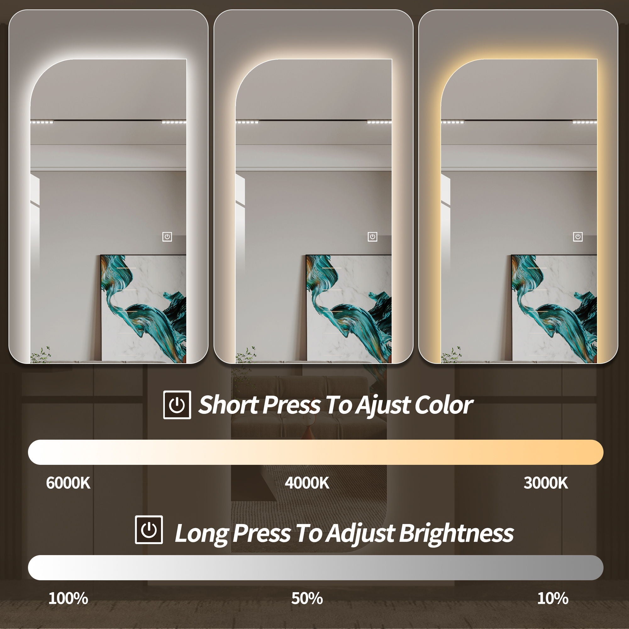 Irregular Shape LED Full Length Wall Mirror With 3 Color Dimmable Lighting - Silver