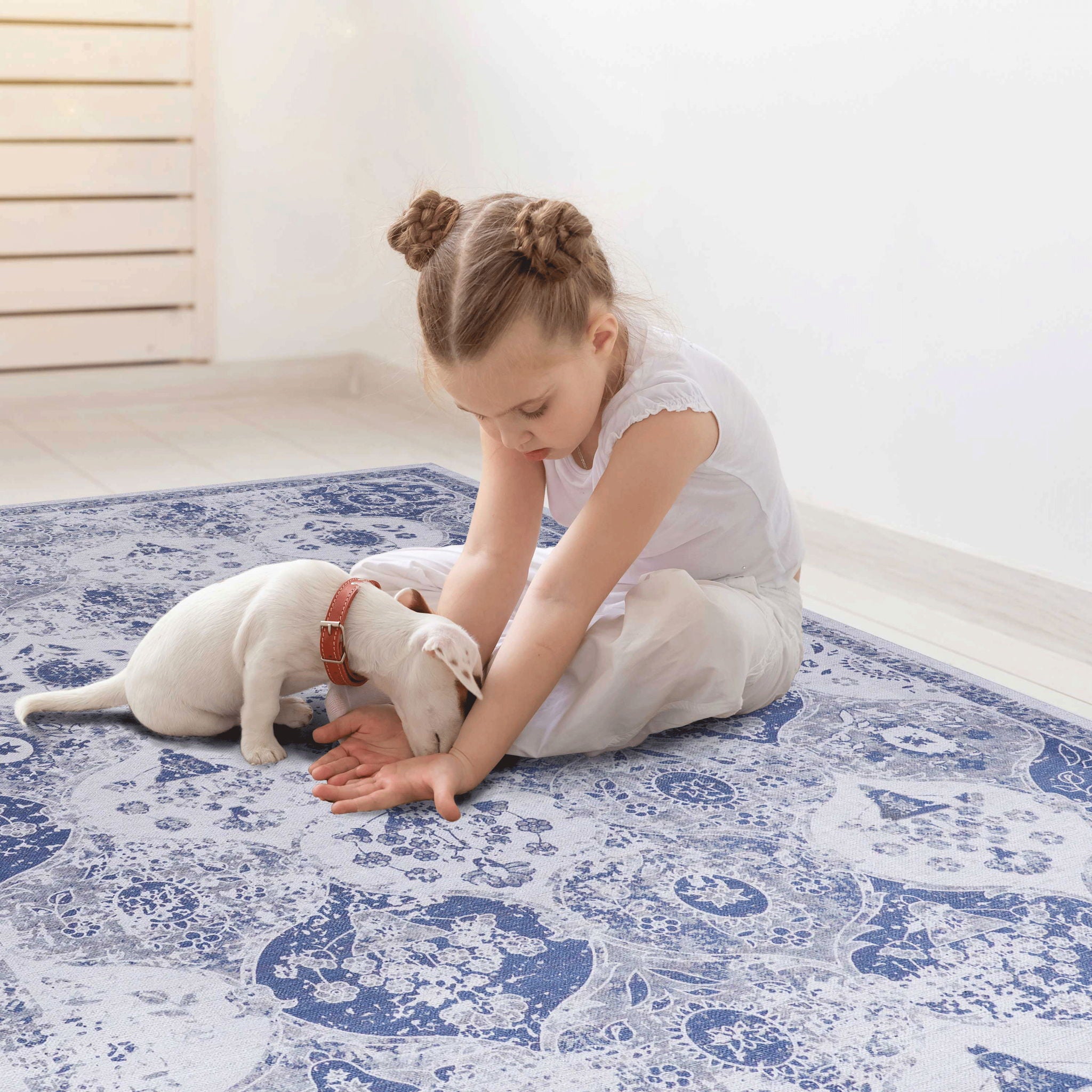 Maval - 6' X 9' Washable Area Rug - Blue