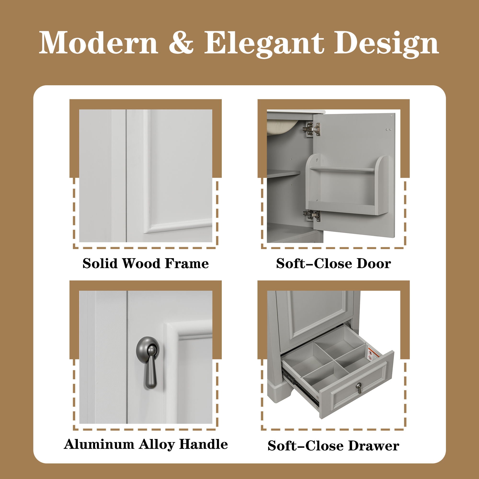 Bathroom Vanity With Sink, Soft Close Door, Adjustable U-Shaped Shelf
