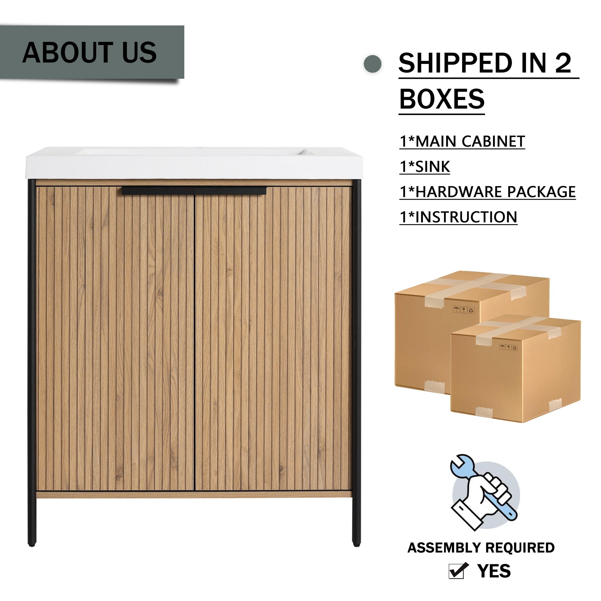 Modern Freestanding Bathroom Vanity With Resin Sink & Soft Close Cabinet Doors