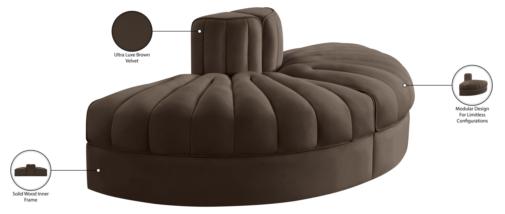 Rummi - Velvet Performance Fabric Upholstered 2 Piece Rounded Modular Loveseat