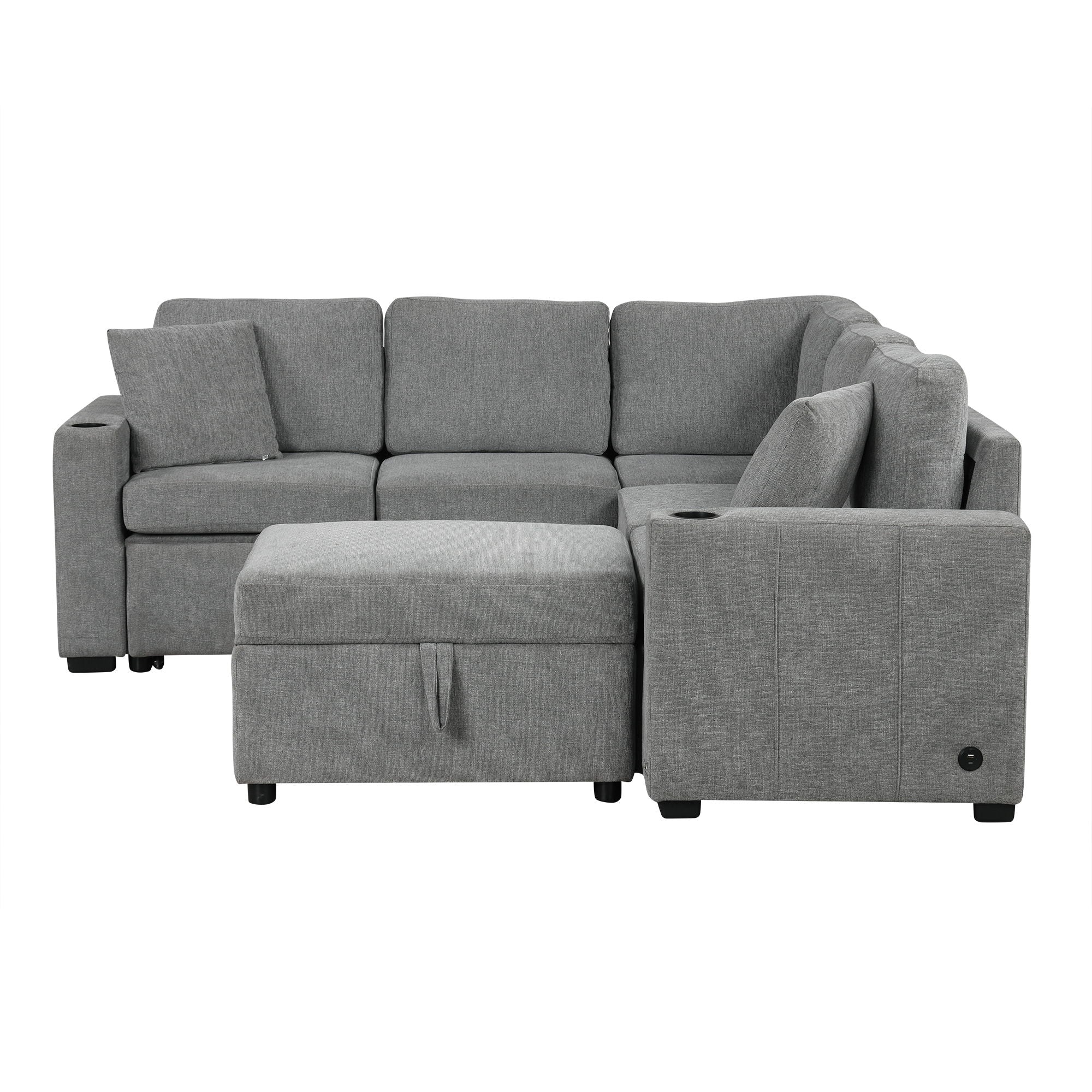 Sectional Sofa Convertible Pull-Out Sofa Bed With A Movable Storage Ottoman For Living Room