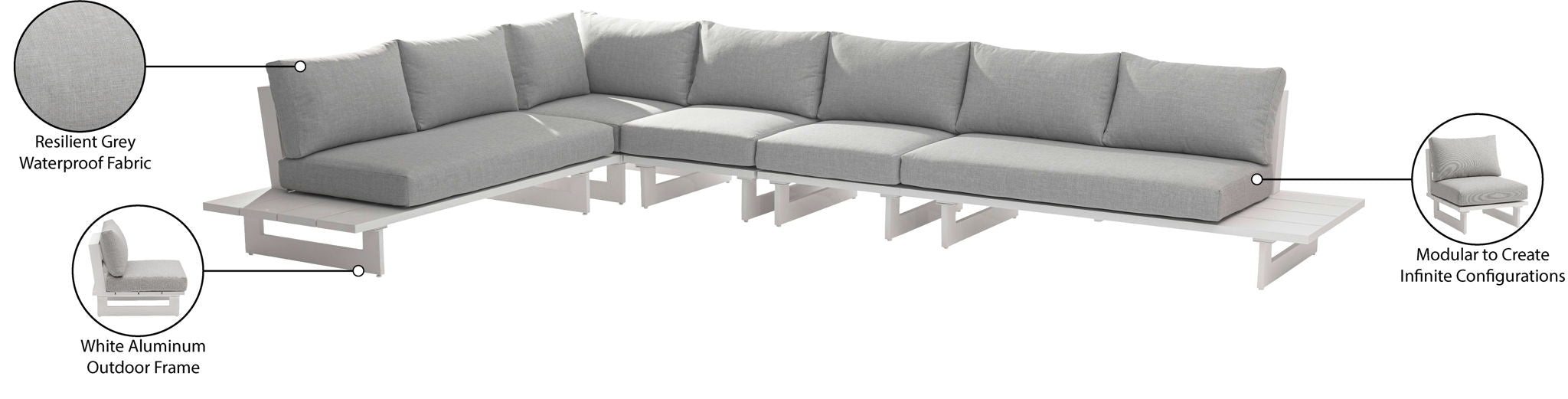 Maldives - 5 Piece Water Resistant Outdoor Patio Modular Sectional With White Base