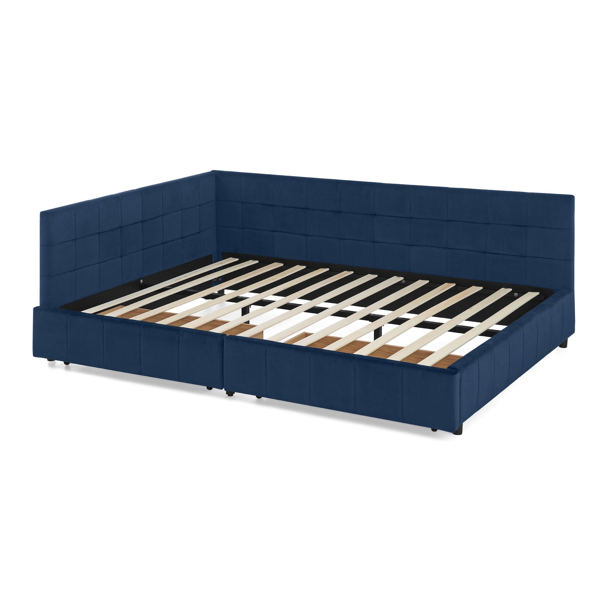 Upholstered Bed Frame With Tufted Backrest And Armrests