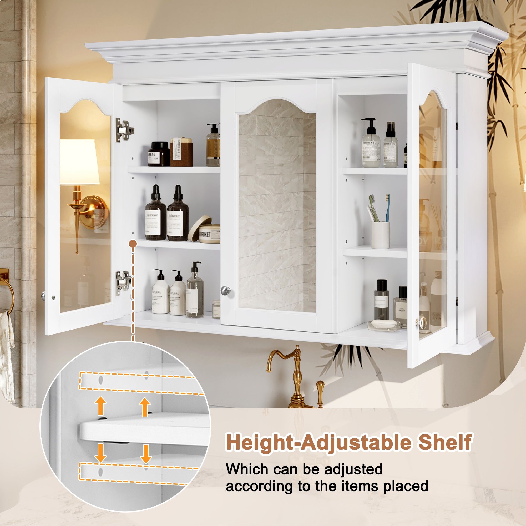 Medicine Cabinet With Mirror Door And Adjustable Shelves, Wall-Mounted Bathroom Storage Cabinet - White