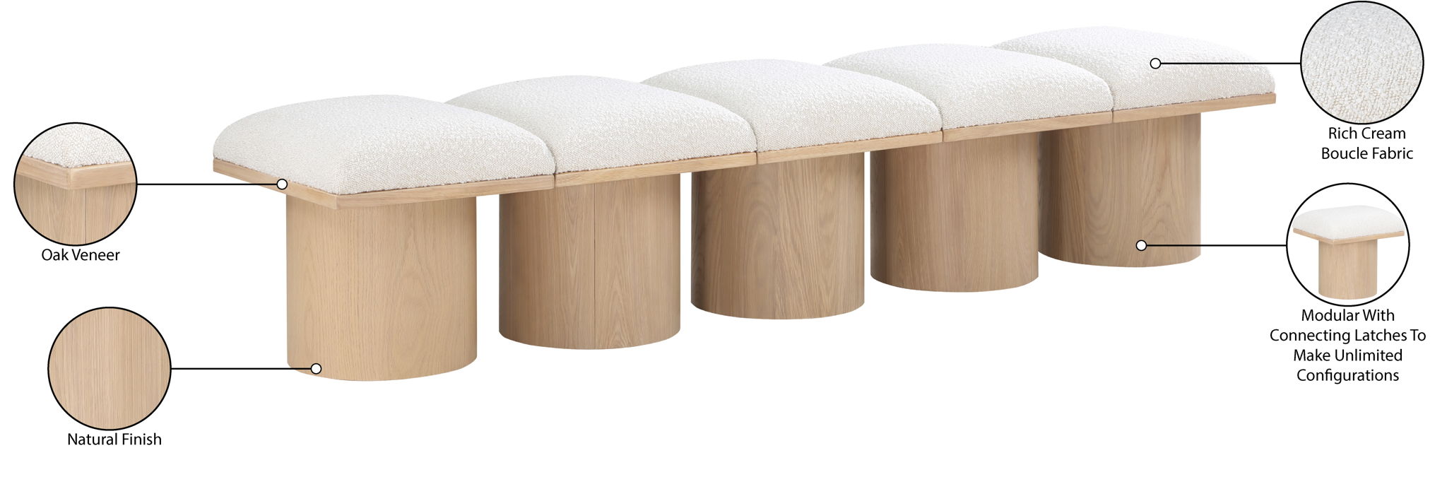 Pavilion - 5 Piece Modular Bench With Natural Base