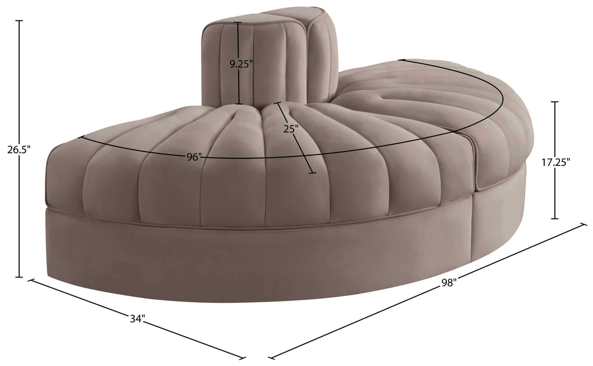 Rummi - Velvet Performance Fabric Upholstered 2 Piece Rounded Modular Loveseat