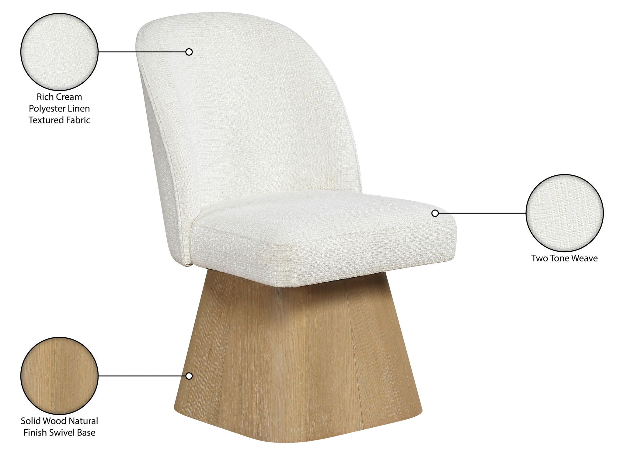 Marlowe - Linen Textured Fabric Upholstered Swivel Dining Side Chair - Stained Natural
