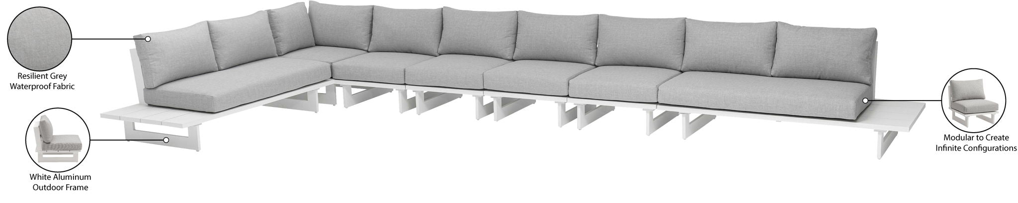 Maldives - 7 Piece Water Resistant Outdoor Patio Modular Sectional With White Base