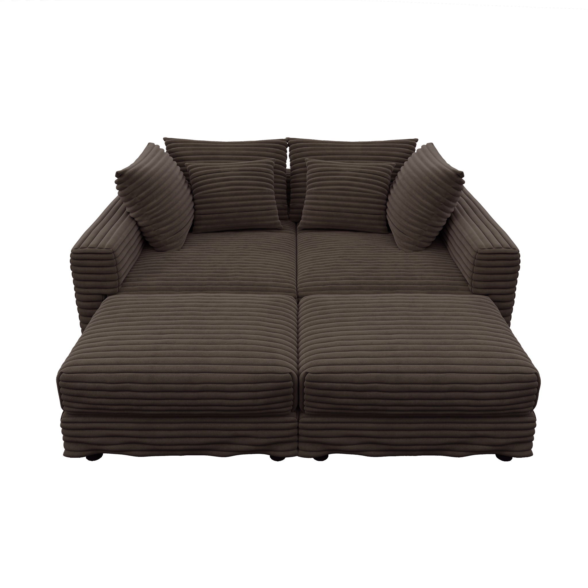 Deep Seat Convertible Sofa With Soft Pillows And Ottomans