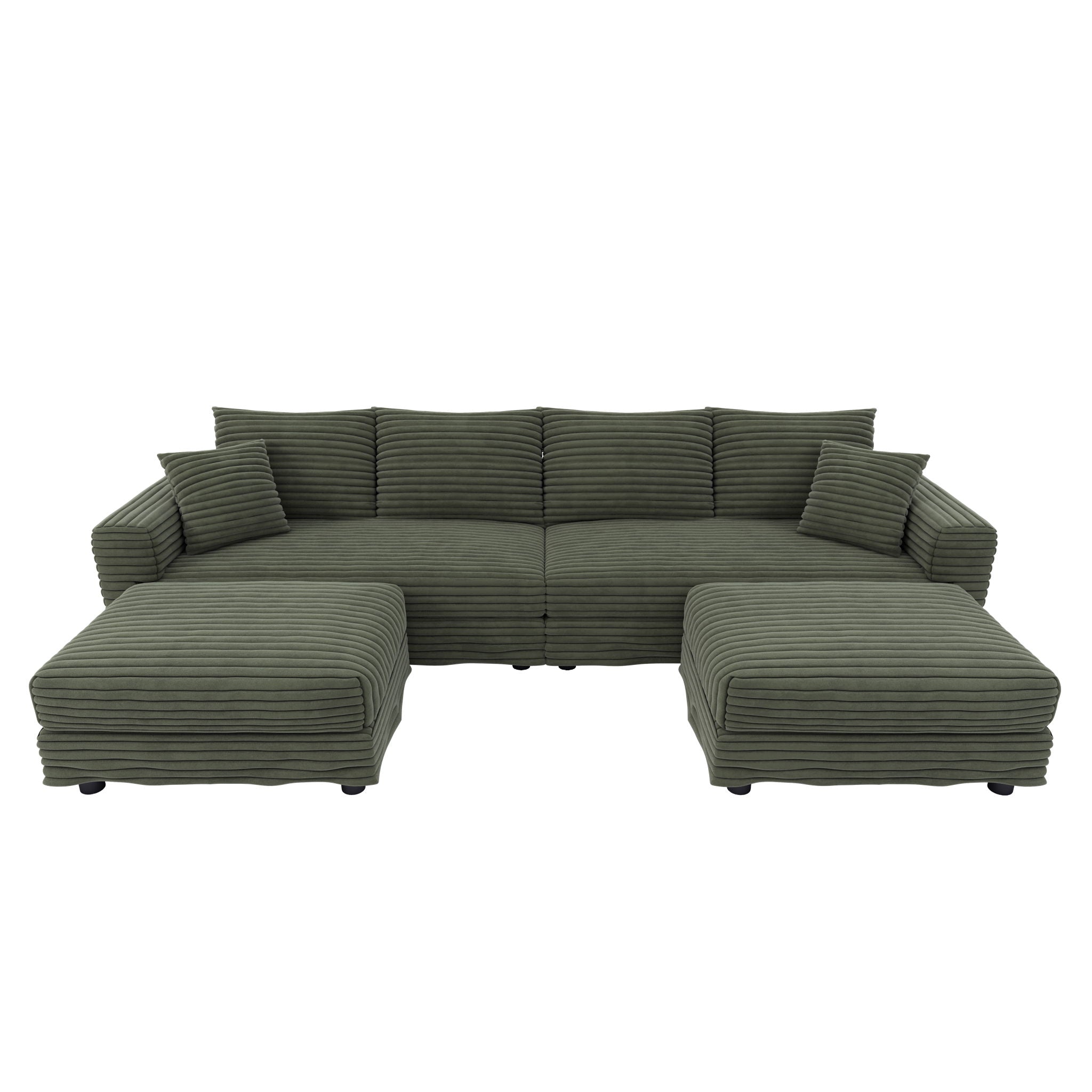 Convertible Deep Seat Sofa With Soft Pillows And Ottomans