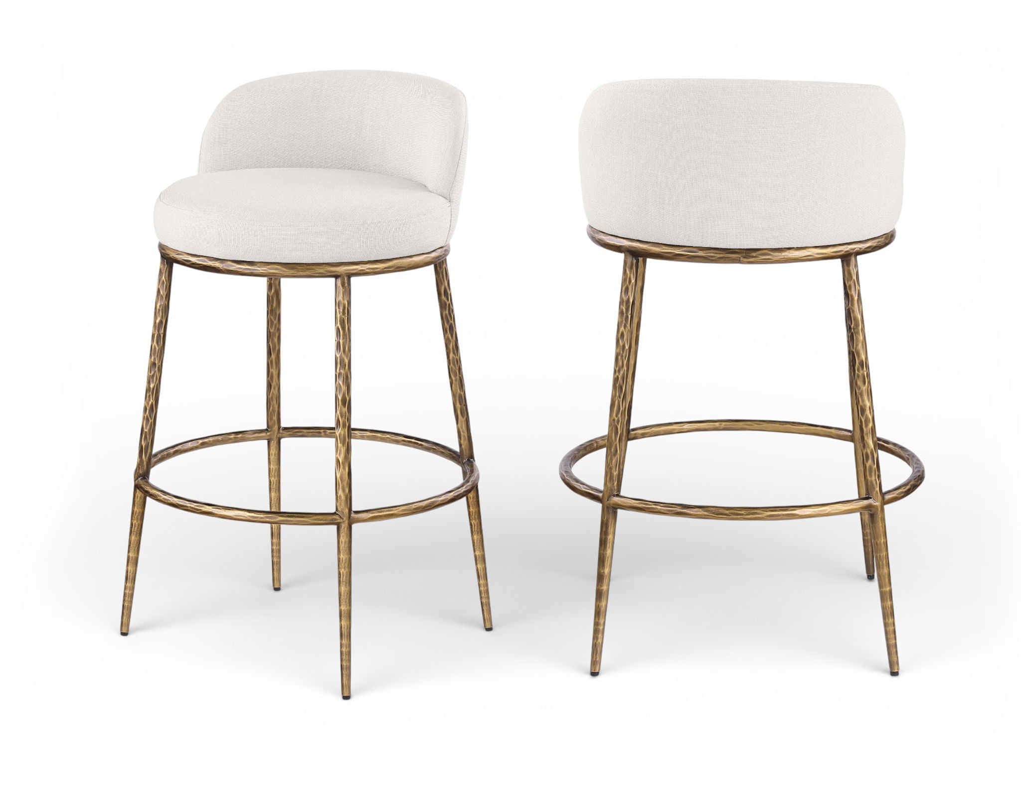 Ferro - Performance Fabric Upholstered Bar Stool - Cream / Antique Brass