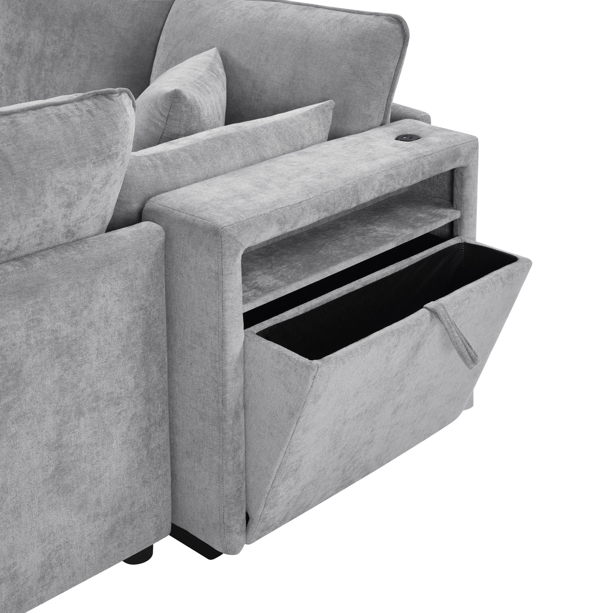 Modern Sectional Sofa U-Shaped With Movable Ottoman Storage Armrests And USB Ports