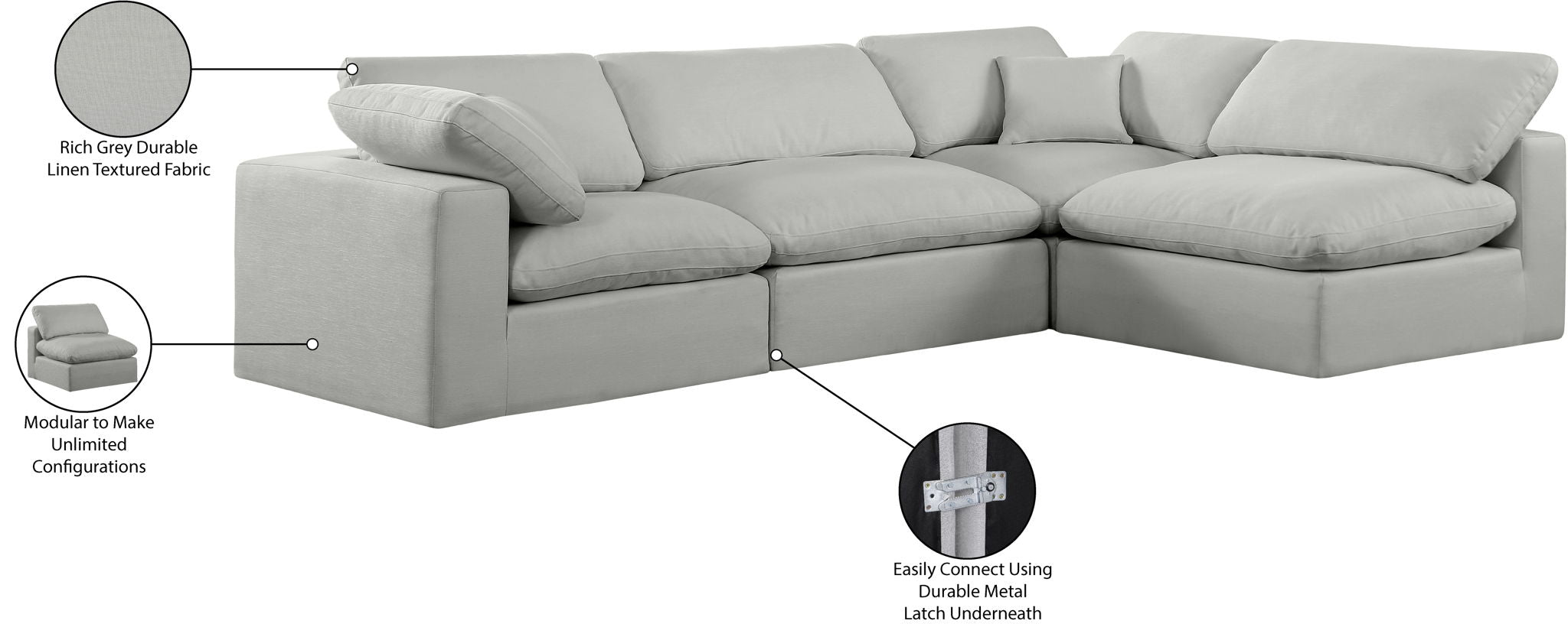 Comfy - 4 Piece Linen Fabric Modular Armless Sectional