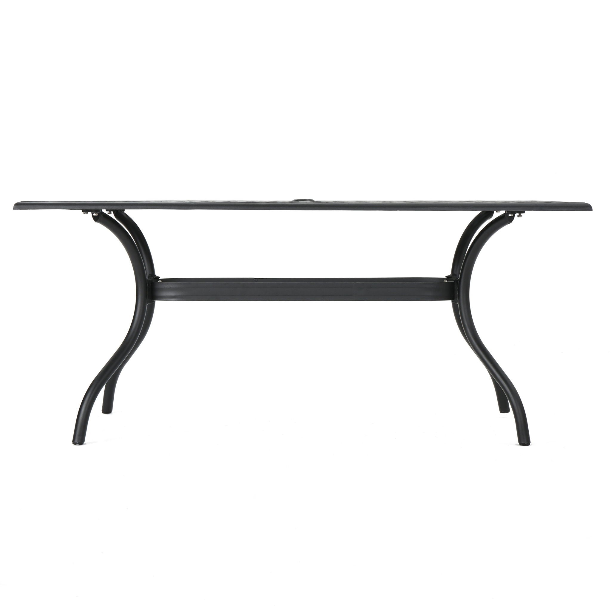 Outdoor Aluminum Dining Table With Lattice Design And Center Umbrella Hole - Black