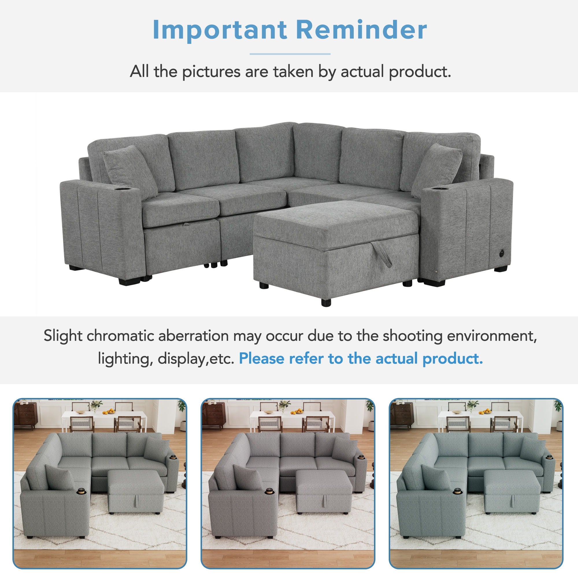 Sectional Sofa Convertible Pull-Out Sofa Bed With A Movable Storage Ottoman For Living Room