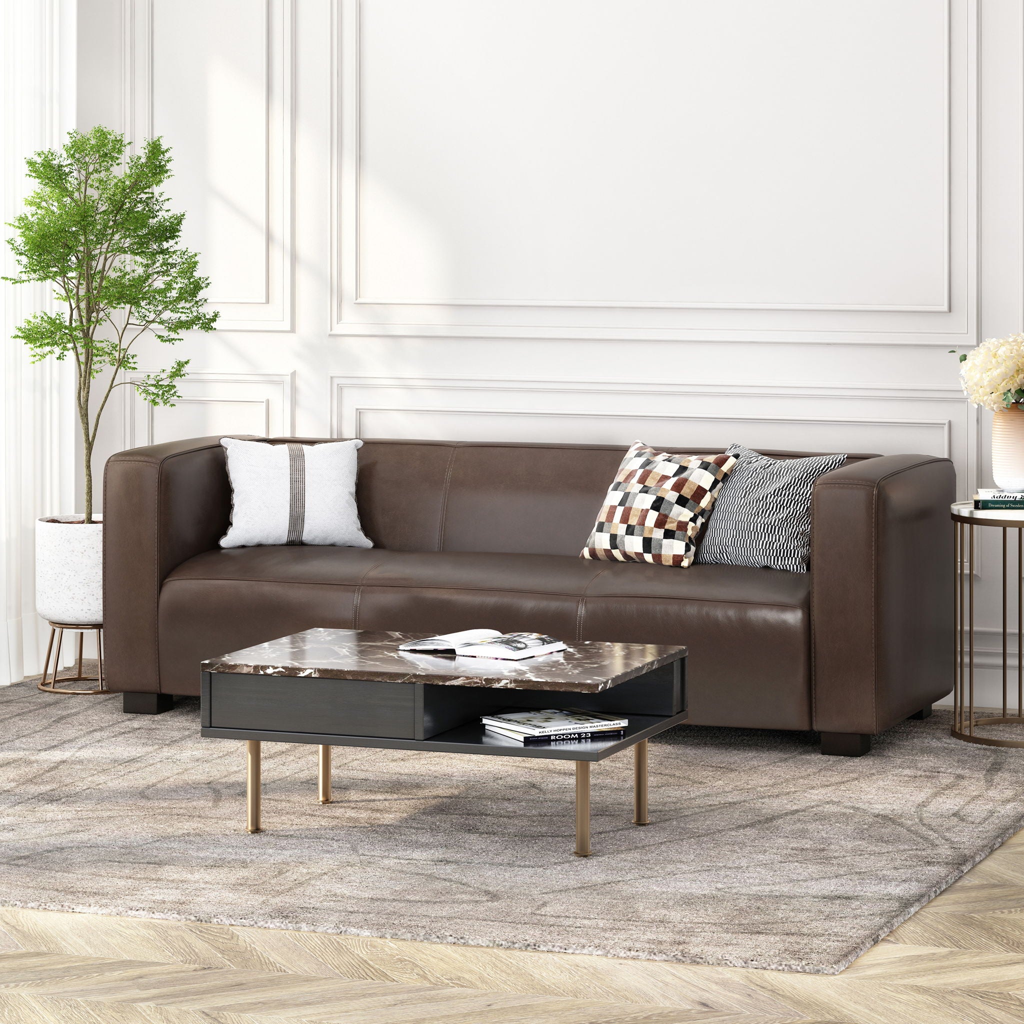 Contemporary 3 Seater Sofa With Tuxedo Design