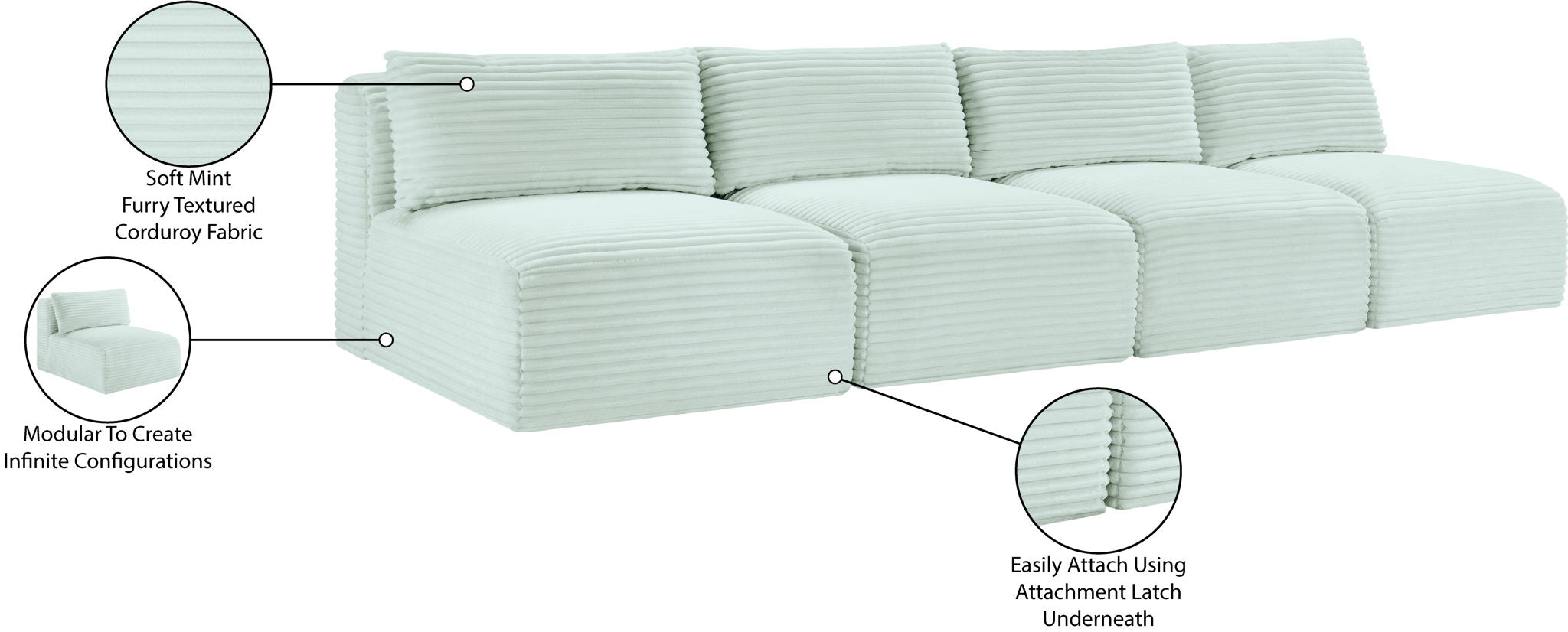 Shaggy - 4 Seat Modular Armless Sofa