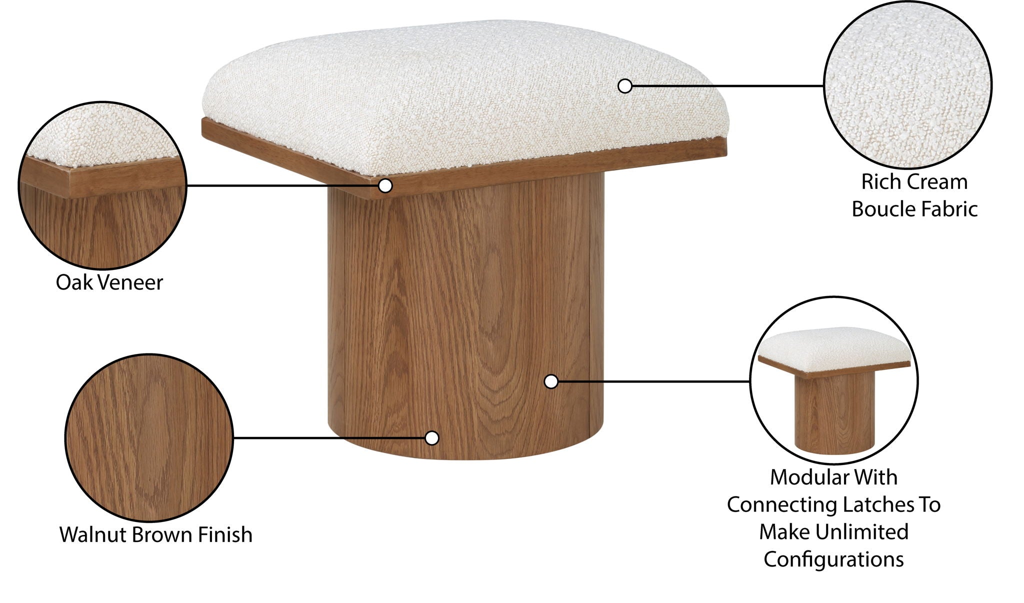 Pavilion - Bench Ottoman With Brown Base - Cream