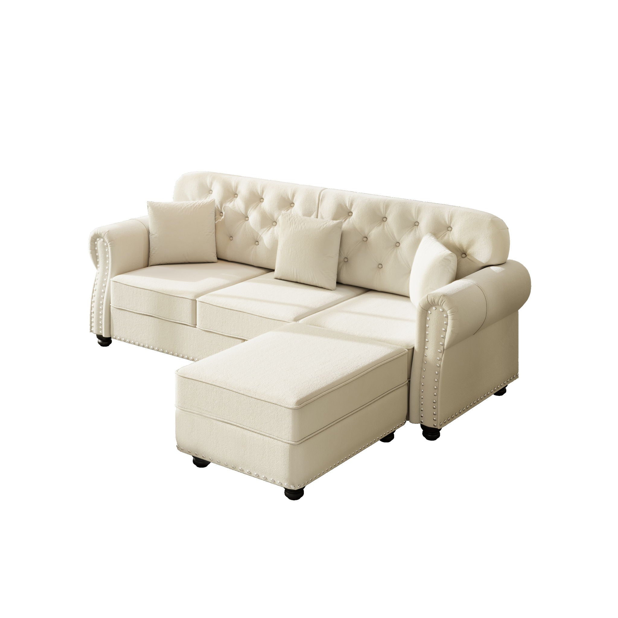 Upholstered Sofa Set With Nailhead Trim And Rolled Armrests, Includes Pillows