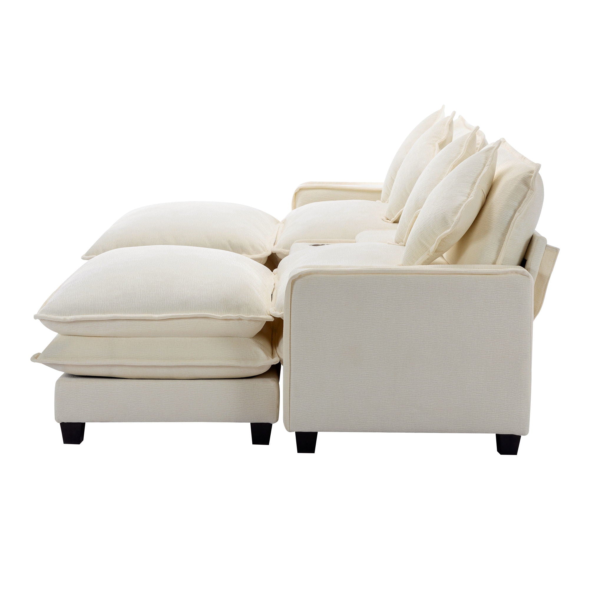 Sectional Sofa Upholstered Sofa With Two Removable Ottoman, Two USB Ports, Two Cup Holders And Large Storage Box For Living Room