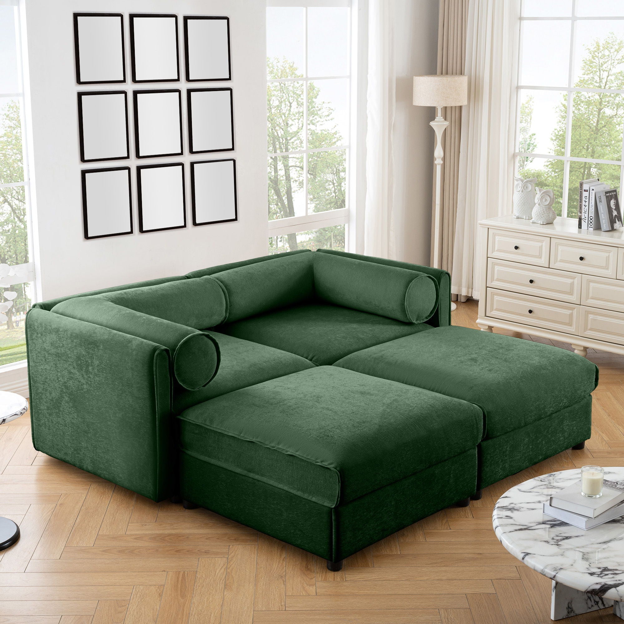 Contemporary Elegant Sofa With Storage And Ottoman