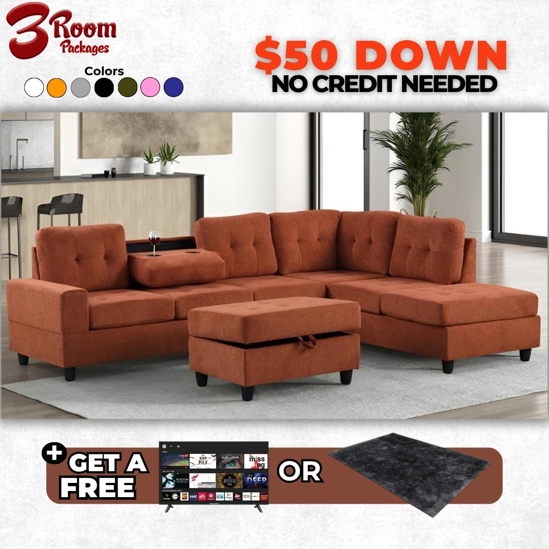 Rocket 2-Piece Sectional – Includes Free TV or Area Rug