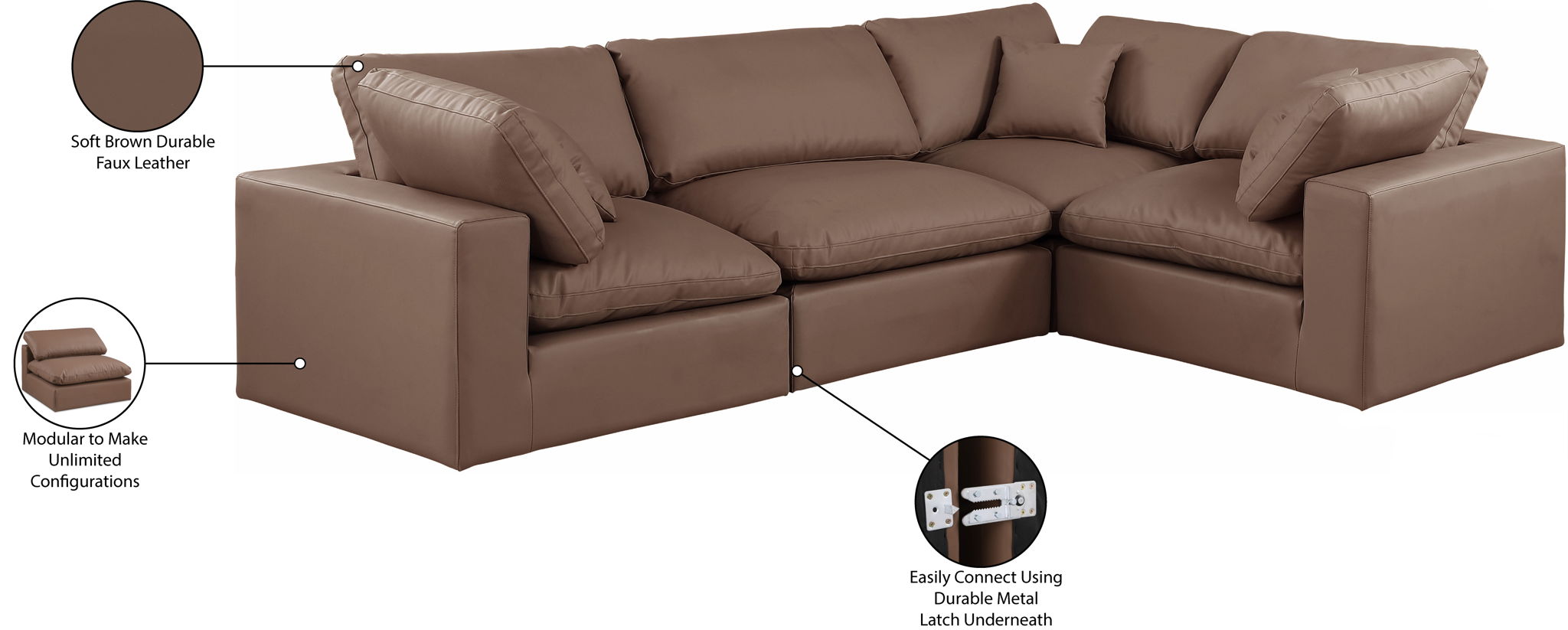 Comfy - 4 Piece Faux Leather Modular Sectional