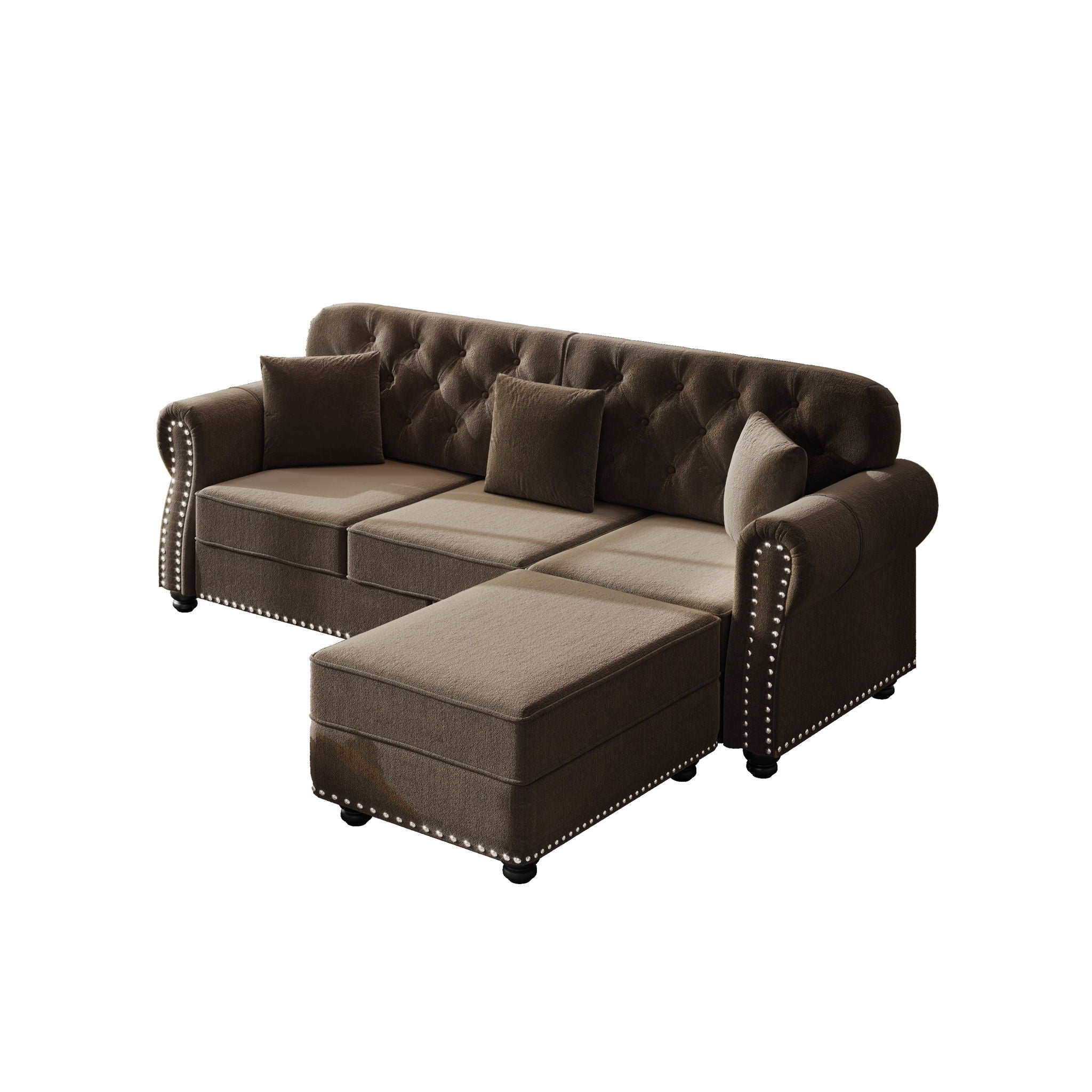 Upholstered 3 Seater Sofa Set With Ottoman