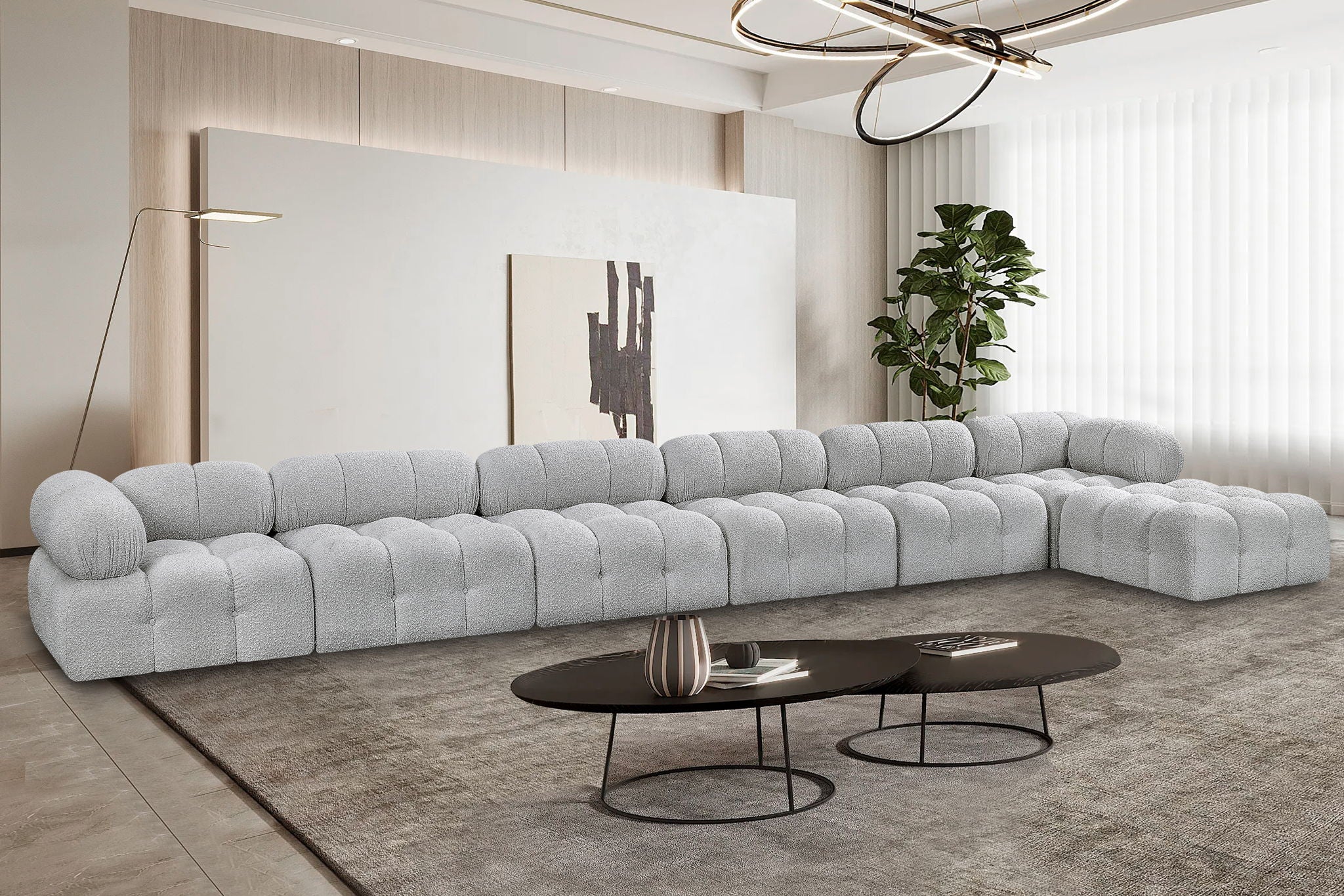 Ames - 7 Piece Boucle Fabric Modular L-Shaped Sectional