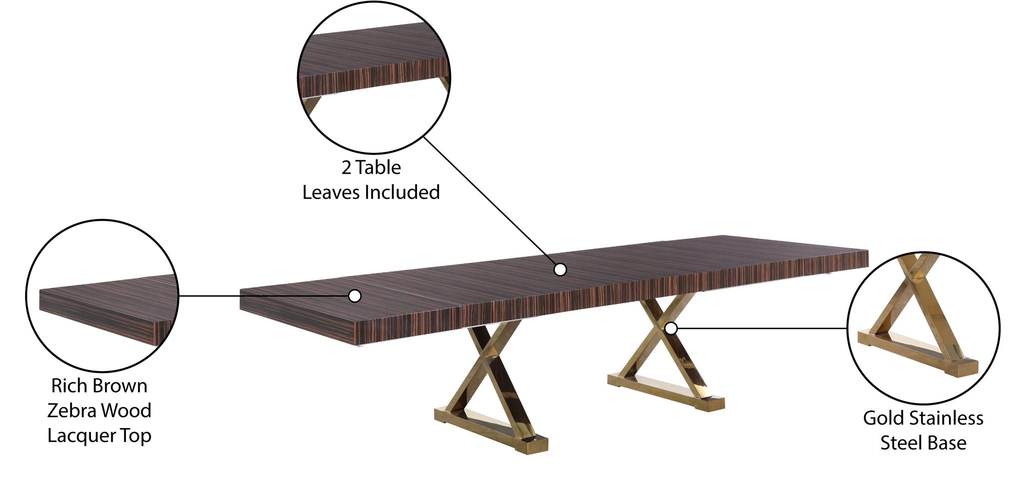 Excel - Extendable Dining Table with Gold Base