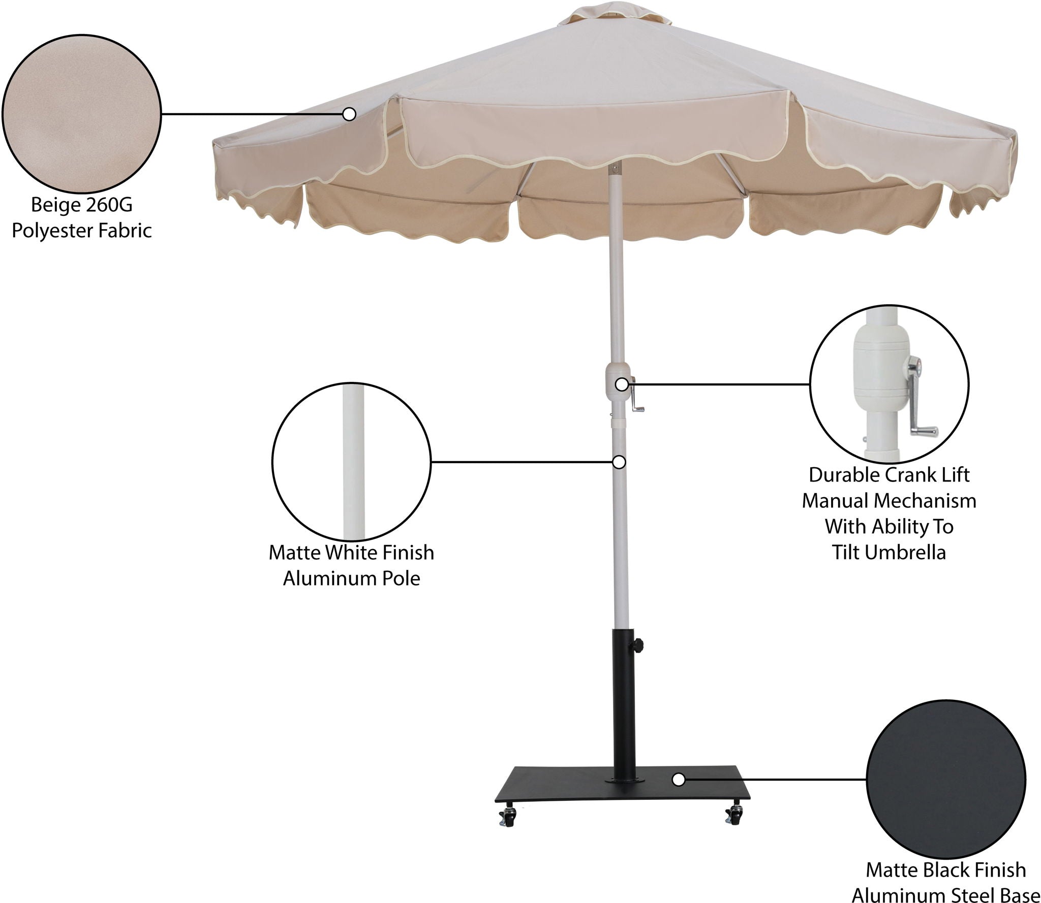 Amalfi - Aluminum Patio Umbrella - Black Base / White Pole
