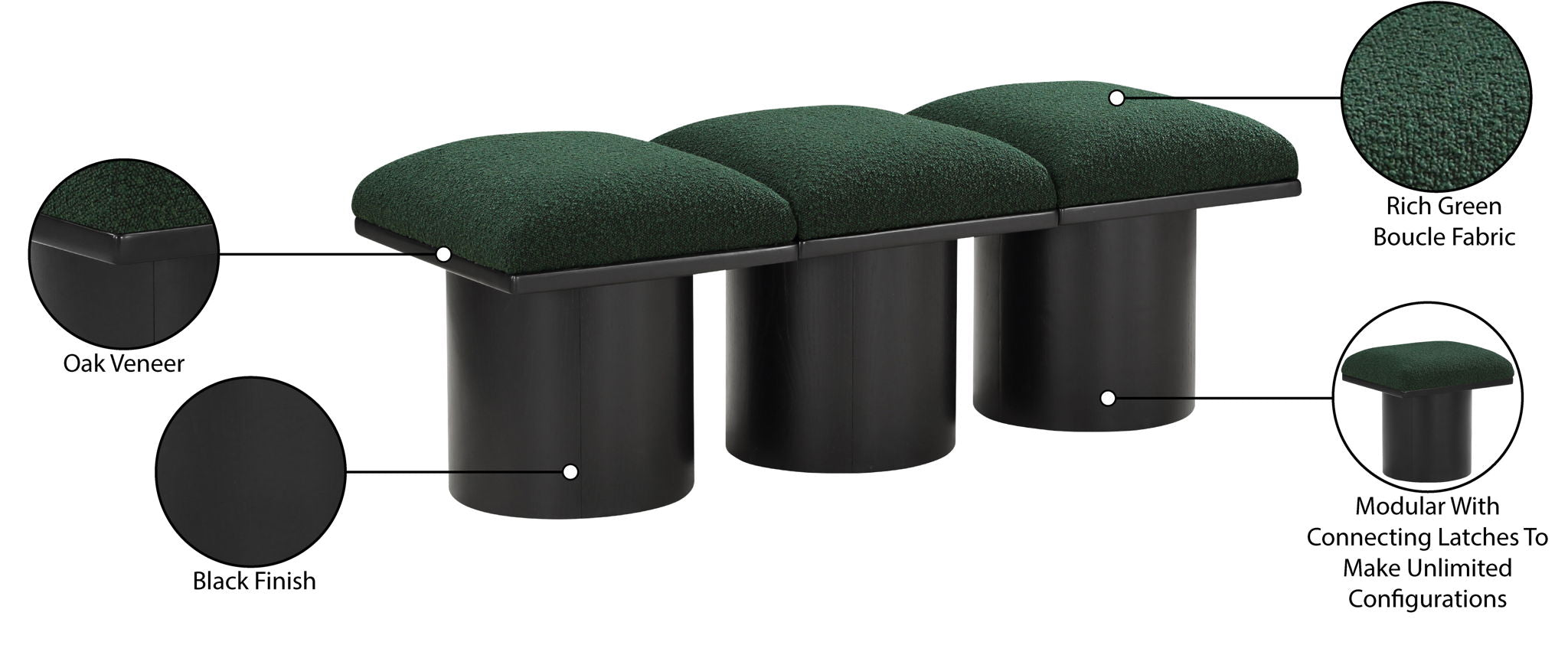 Pavilion - 3 Piece Modular Bench With Black Base