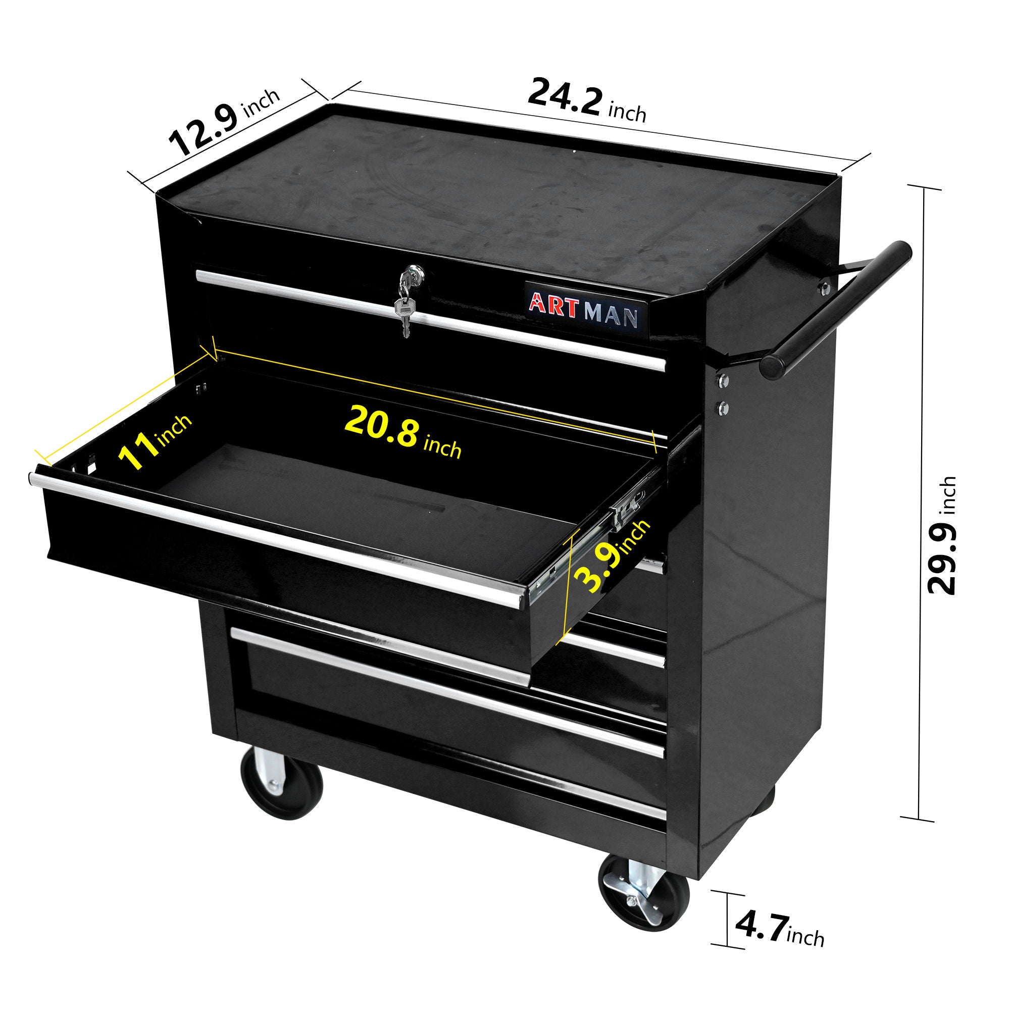 Multifunctional Tool Cart With Wheels And Drawers